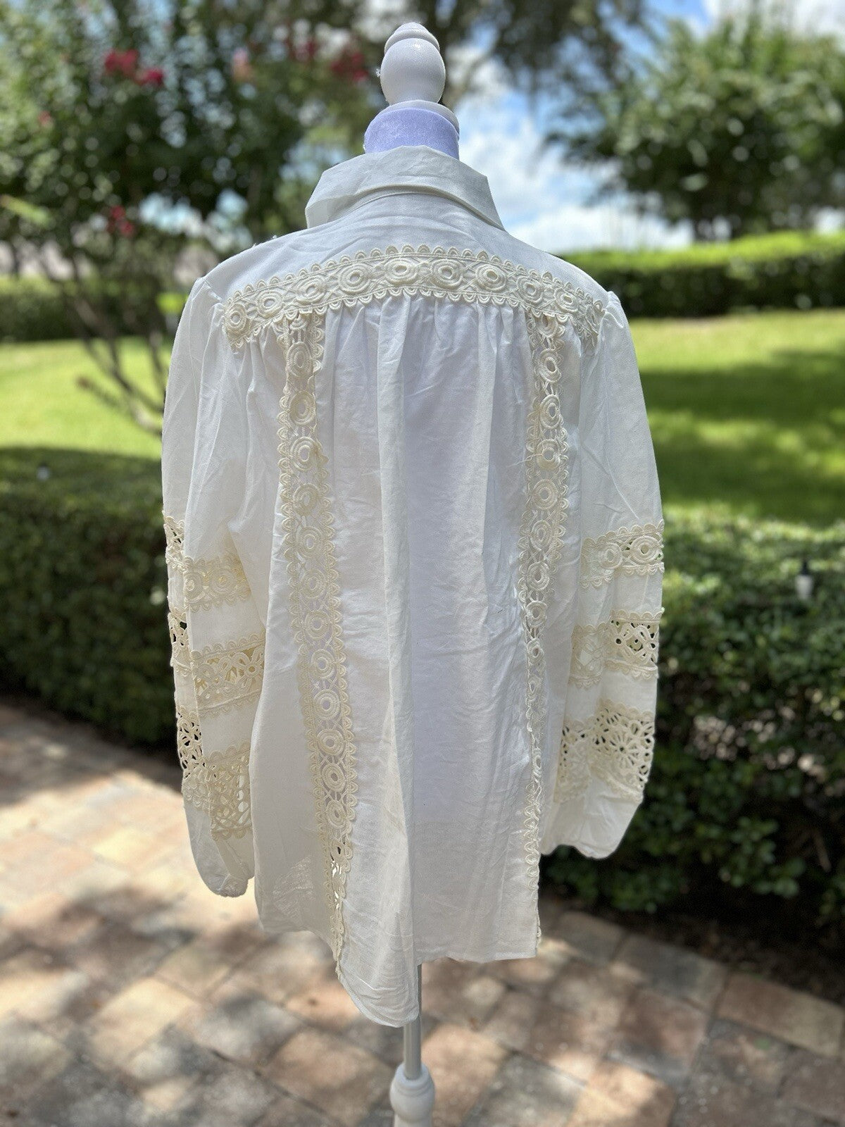 Lara Cutout Lace Blouse Beautiful 100% Cotton Button Boho L / XL