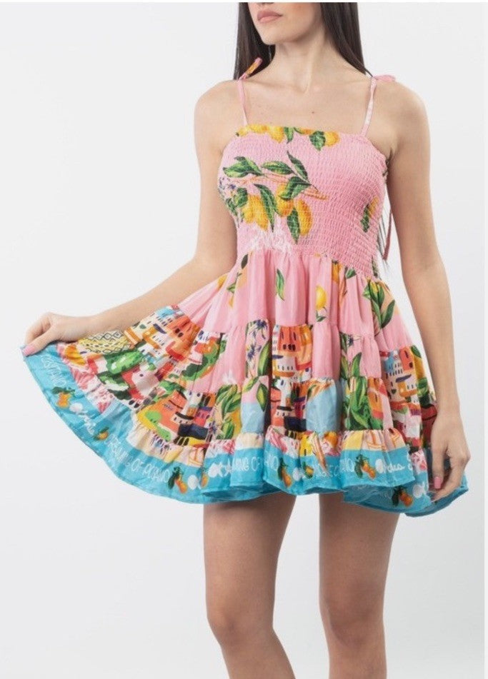 Antica Sartoria 2025 Positano Capri By The Sea Tie Smocked Top Dress NWT O/S