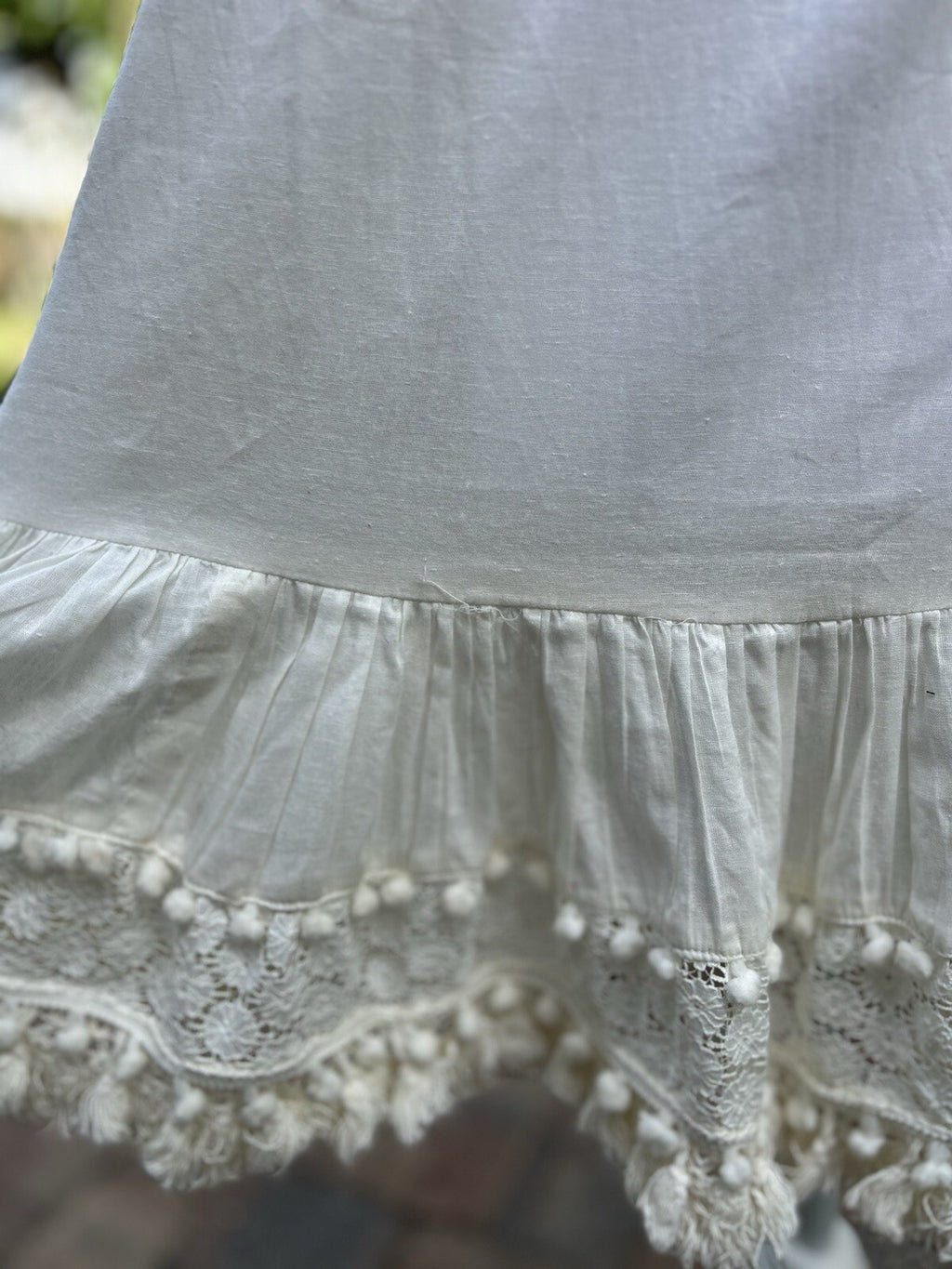 Antica Sartoria Off White Peek A Boo Shoulder Dress  Lace POMPOM