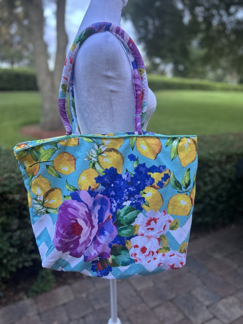 Antica Sartoria 2024 Aqua Lemon 🍋 Zigzag Beach Tote Bag Lined Inside NWT