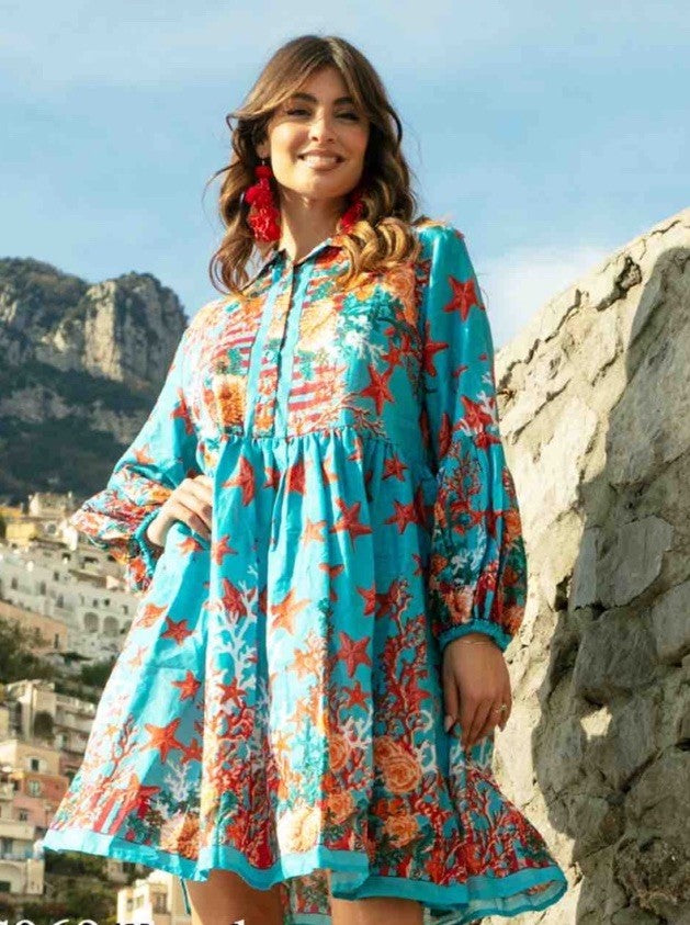 Antica Sartoria 2026 Blue & Red Starfish & Corol Gorgeous Dress Nwt L/XL