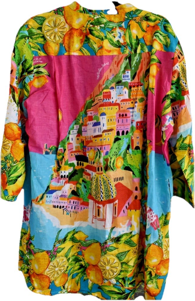 Antica Sartoria 2026 L/XL Positano Pink Lemon Button Down Dress NWT