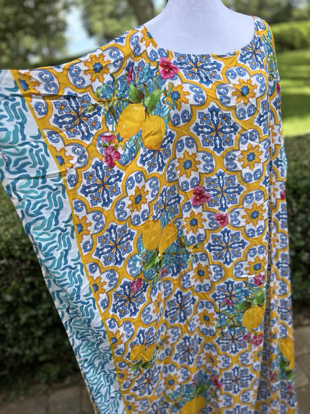 Antica Sartoria 2024 Lemon & Blue Orange Kaftan Mumu O/S XXL NWT