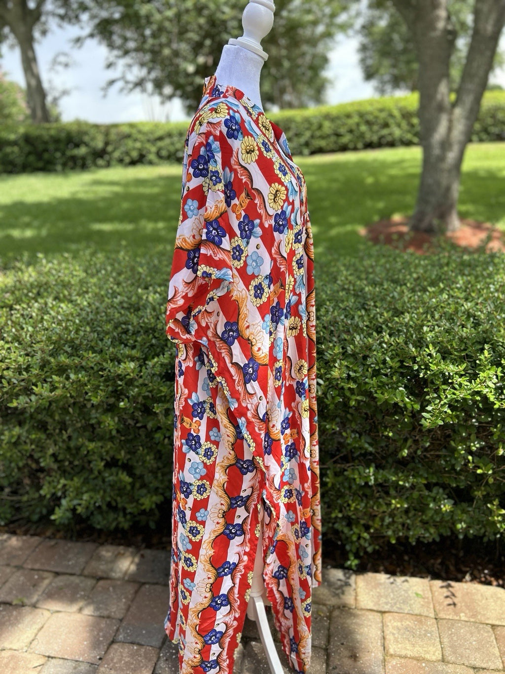 Antica Sartoria Red White & Blue Stripe & Flower Kimono Mumu NWT O/S