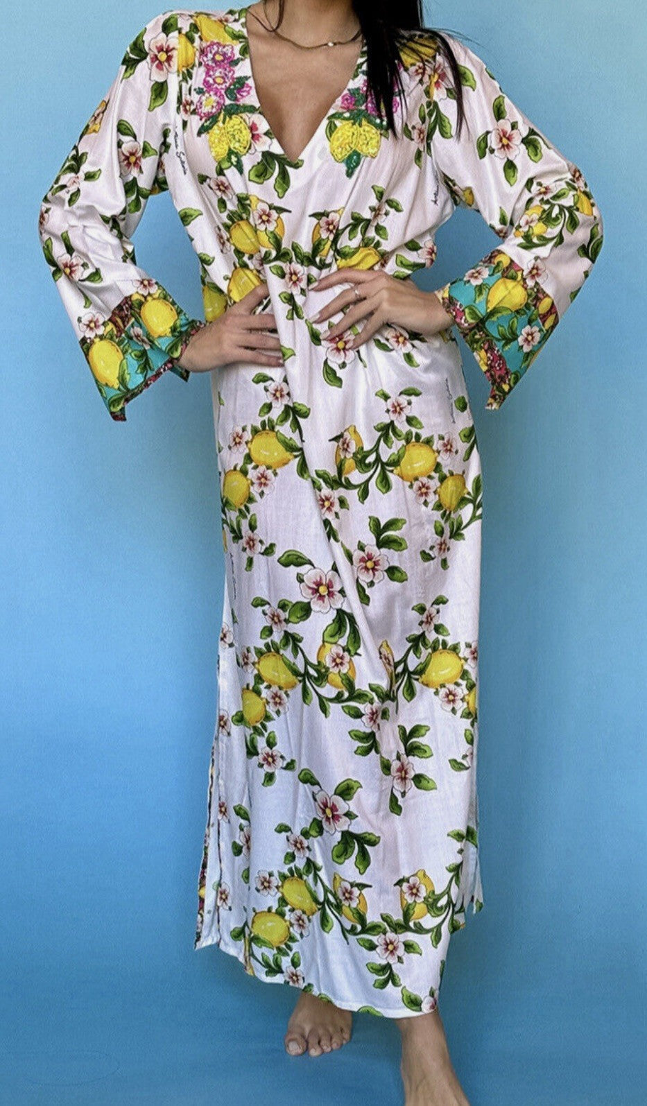 ANTICA SARTORIA 2024 FLOWERS & LEMONS LONG MUMU/DRESS/KAFTAN S/M NWT