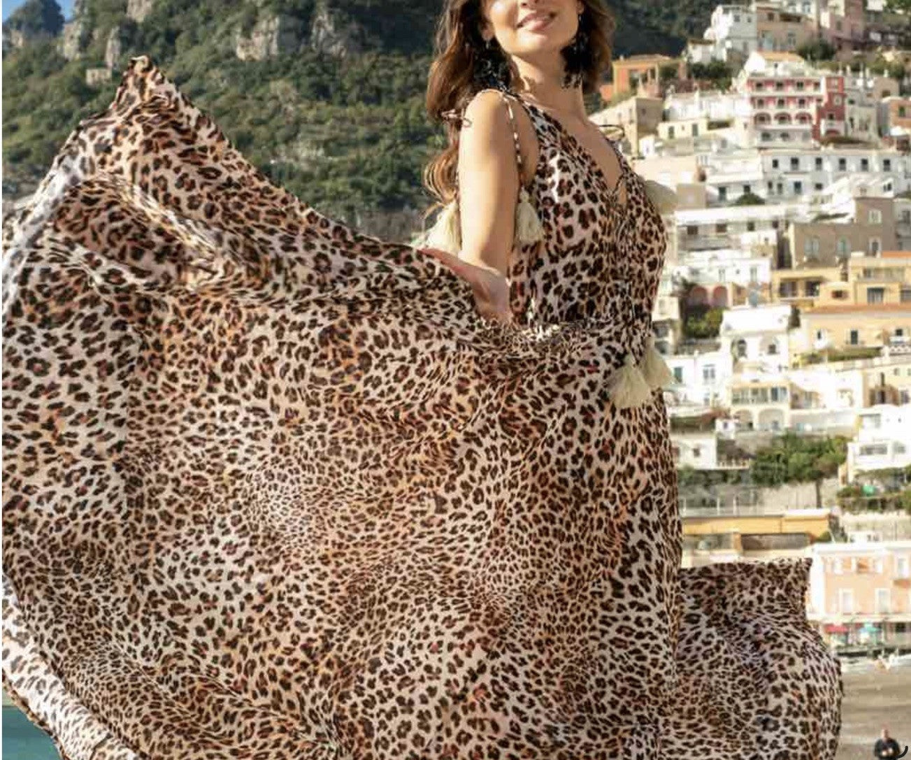 Antica Sartoria 2026 Leopard Print V Neck Front & Back Dress Nwt O/S