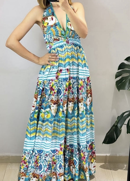 Antica Sartoria  Ladies & The Flowers Halter Neck Beaded  Long Dress Nwt O/S