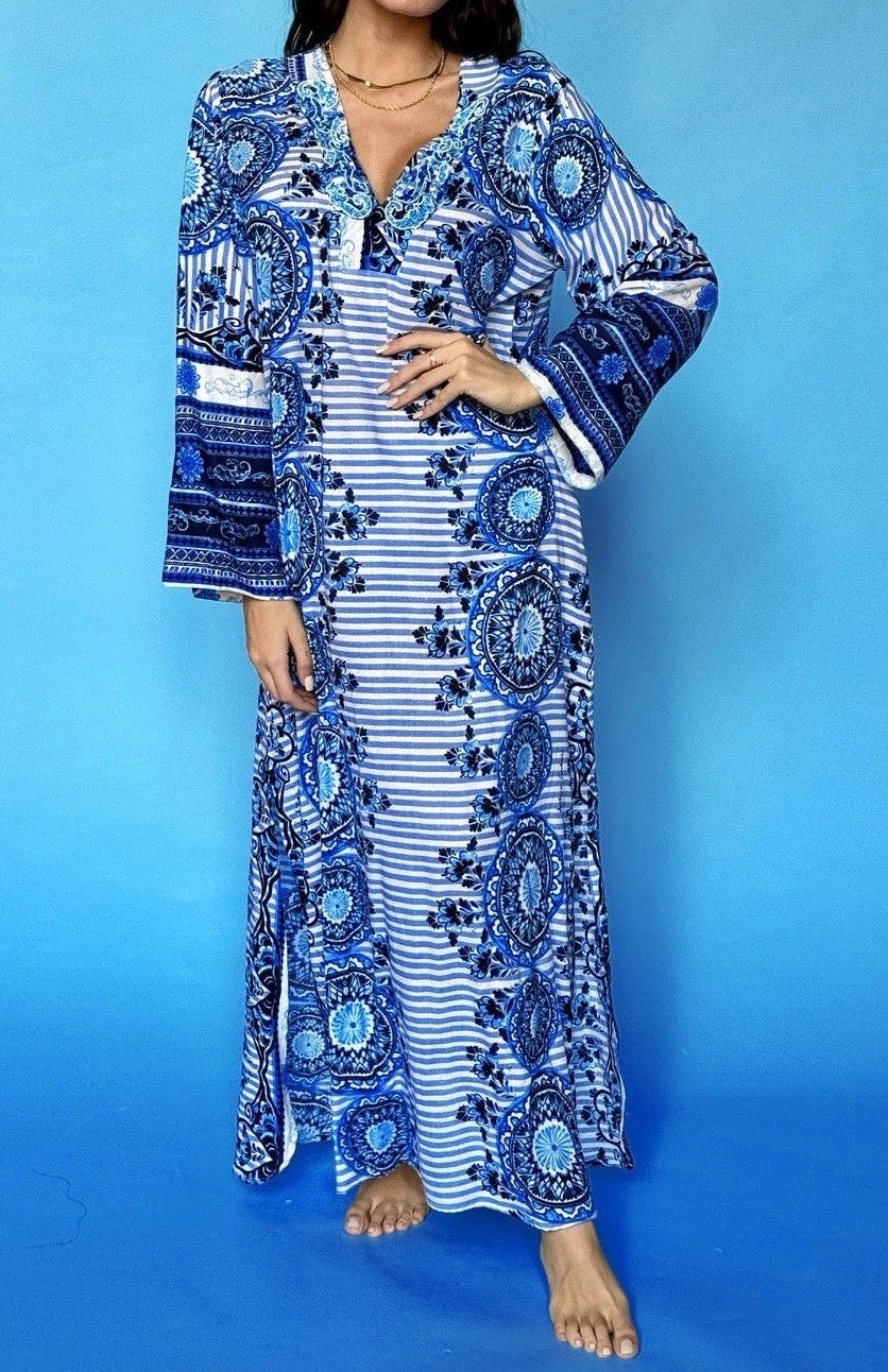 ANTICA SARTORIA 2024 WHITE & BLUE LONG DRESS / KAFTAN S/M NWT LAST ONE
