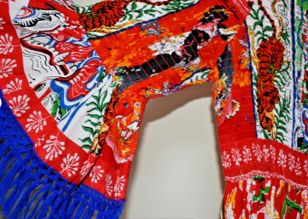 ANTICA SARTORIA 2024 SMOCKED OFF SHOULDER ASIAN PRINT LOVELY DRESS TOP NWT O/S