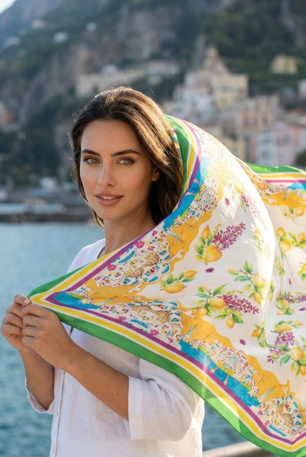 Antica Sartoria 2026 Citrus Fruit Scarf Sarong White Turquise
