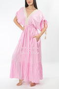 Antica Sartoria Pink V Neck Cotton Dress Kaftan NWT O/S