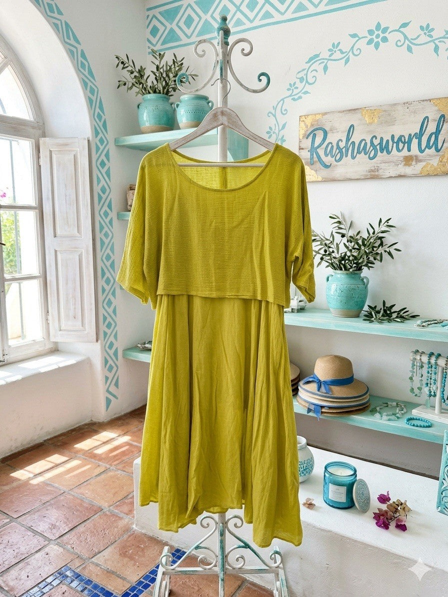 100% Cotton Rashasworld Dijon 2 Pcs Midi Dress Gorgeous Made In Italy O/S