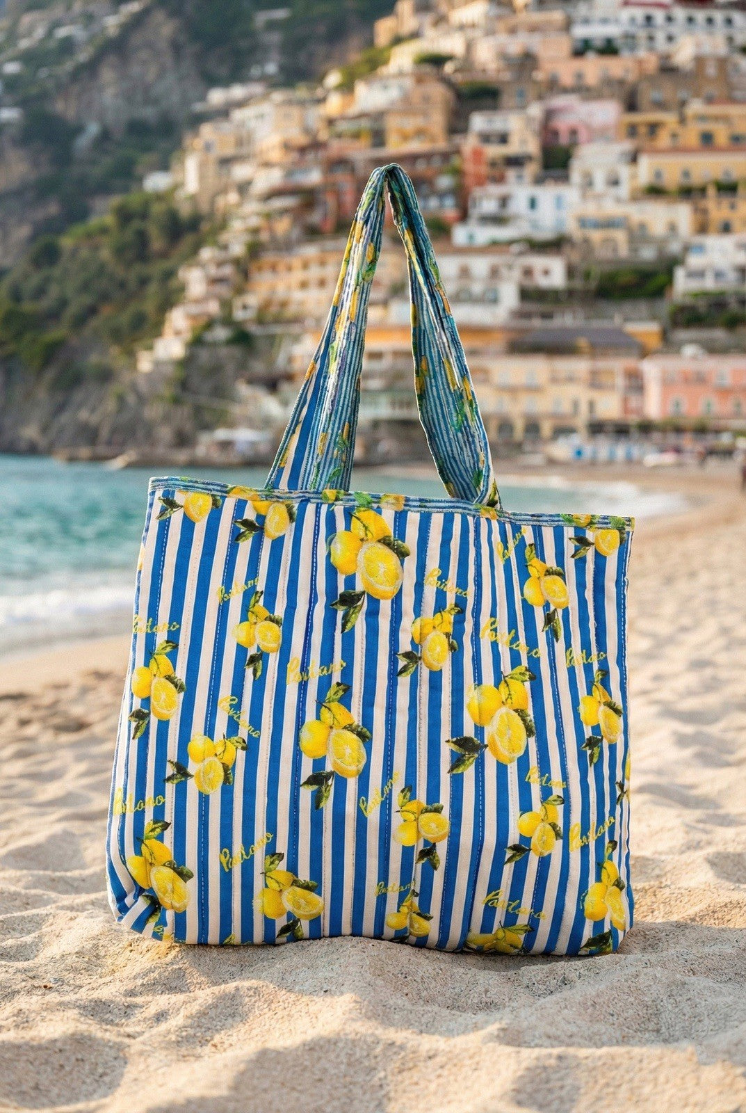 Antics Sartoria 2026 Beach Tote Bag White & Blue Lemon NWT