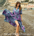 Antica Sartoria 2026 Aqua & Violet Coral Button Down Belted Long Dress Nwt O/S