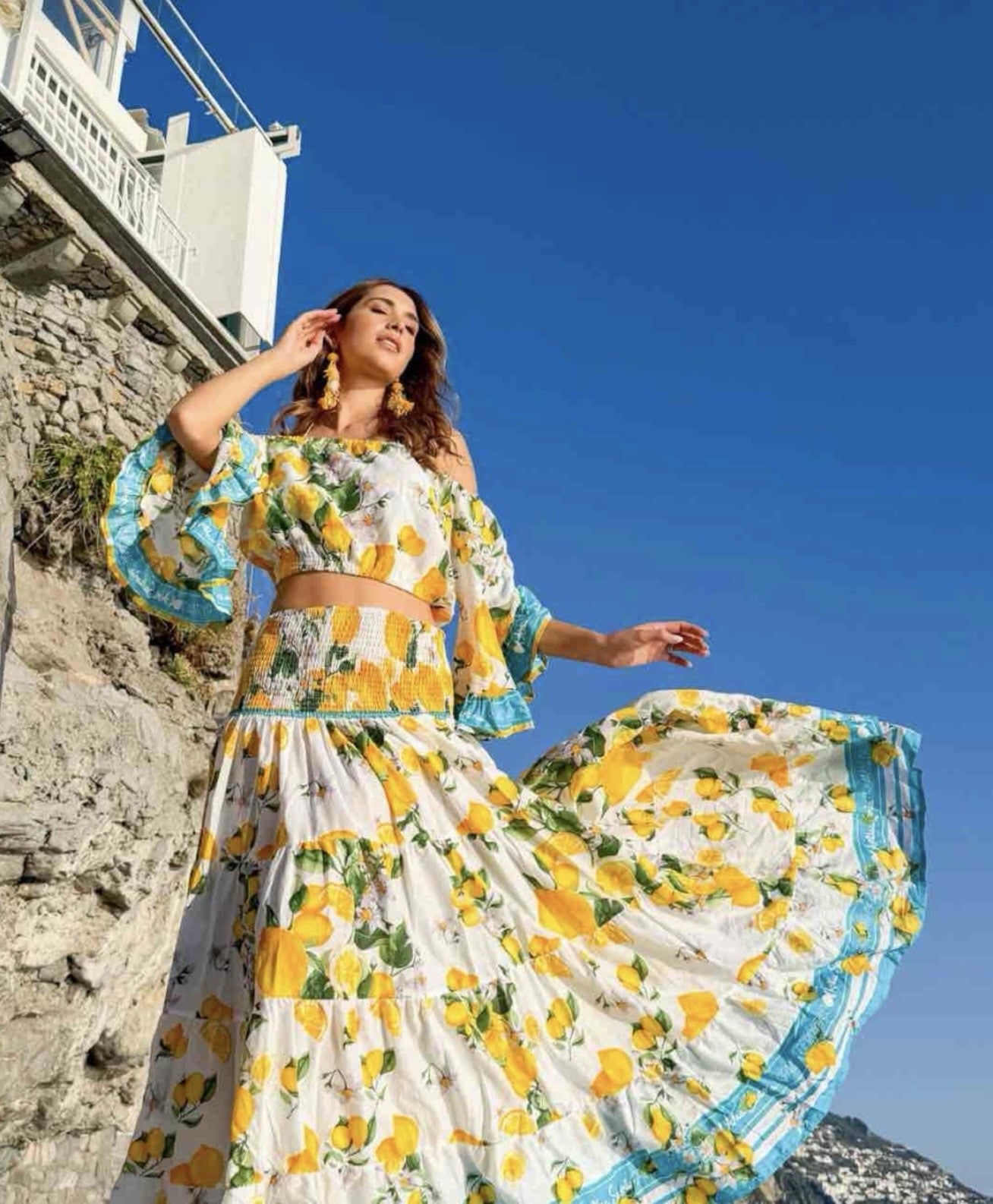 Antica Sartoria 2026 Gorgeous White Lemon Skirt Top Set  NWT O/S