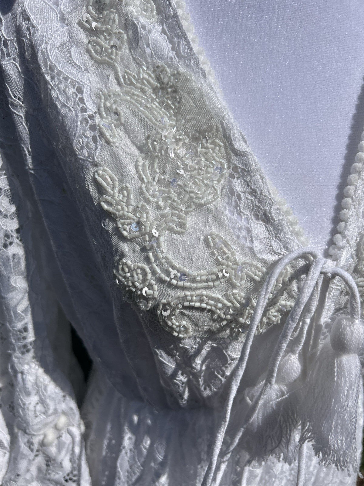 Antica Sartoria Gorgeous White Long V Neck Lace Dress With Bell Sleeve NWT O/S