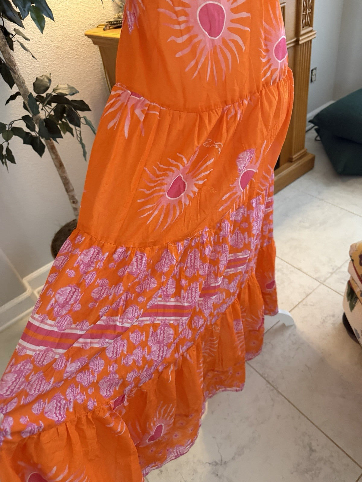 antica sartoria 2026 Starburst Coral Sleeveless Peek A Boo Sample Dress O/S