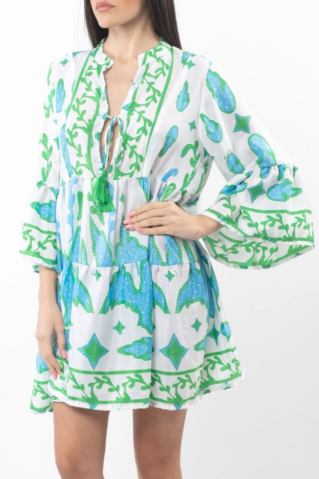 antica sartoria 2025 Aqua & White Dress With Korean Collar NWT O/S