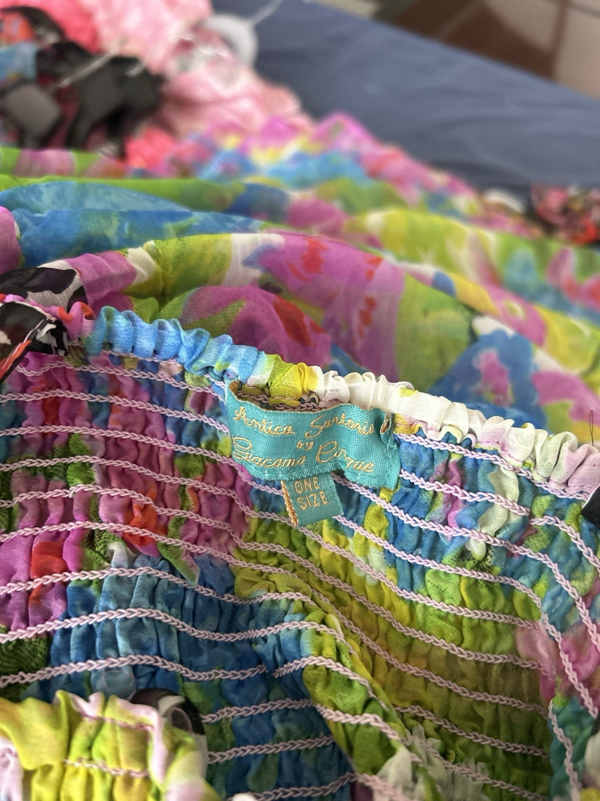 Antica Sartoria Lime & Pink Blue Fun print STRAPPY  Smocked Top Dress NWT O/S
