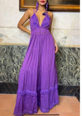 Antica Sartoria Gorgeous Purple Long Backless Lace Long Dress With Beads