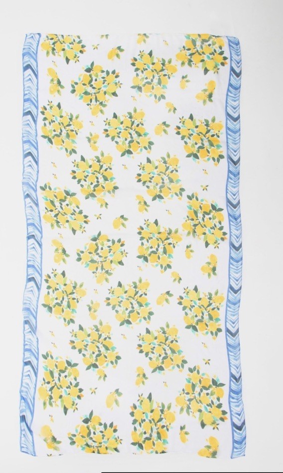 ANTICA SARTORIA 2025 WHITE WITH LEMONS POLY CHIFFON SCARF 40x70