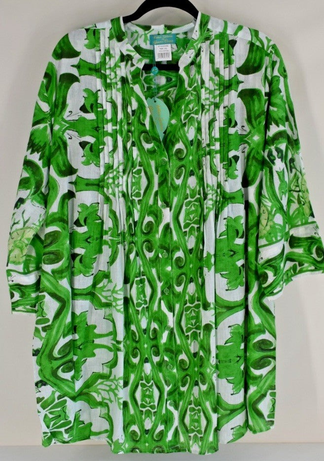 Antics Sartorial 2025 Green & White Kaftan Button Shirt L/XL NWT