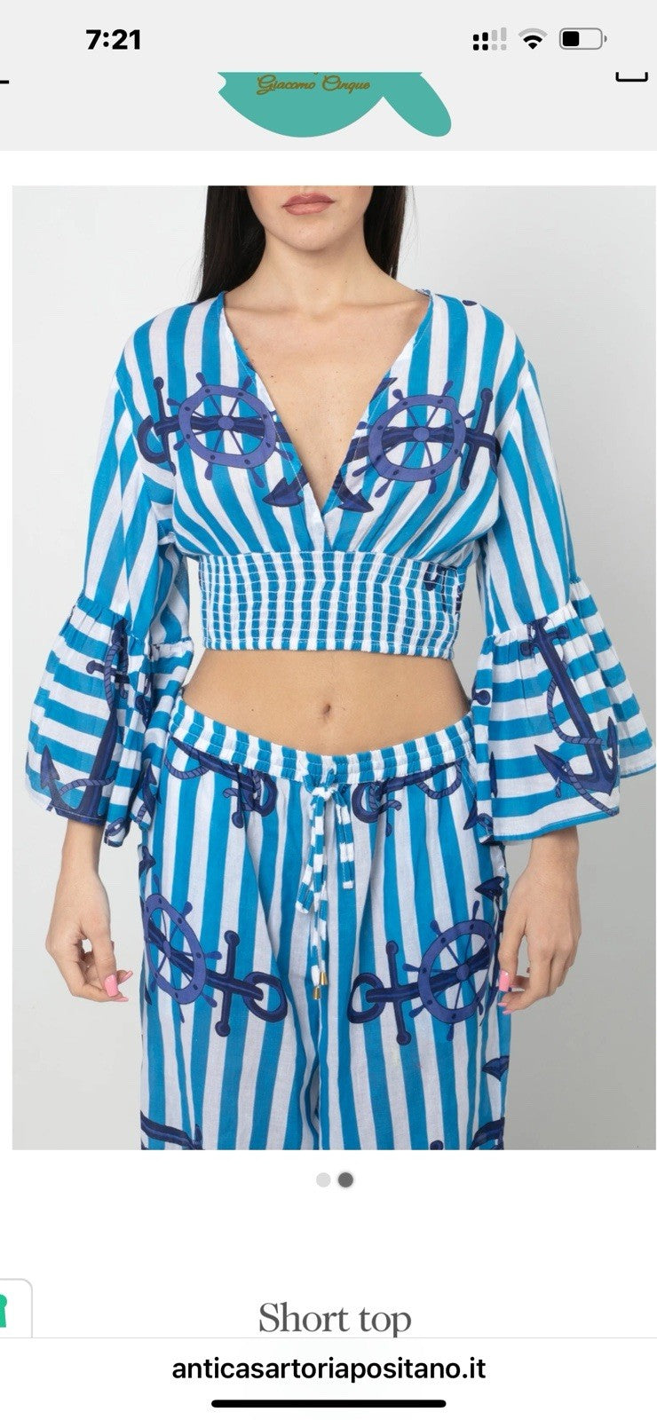Antica Sartoria 2025 Blue & White Pants Top 2 Pc Set NWT