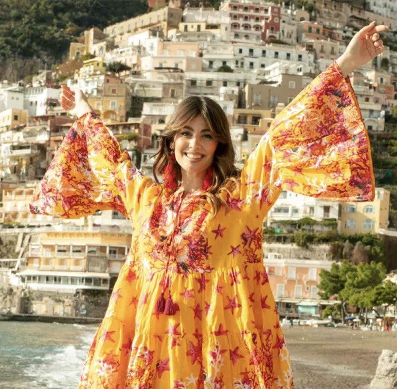 Antica Sartoria 2026 Coral & Stars  Tie Front Dress NWT O/S