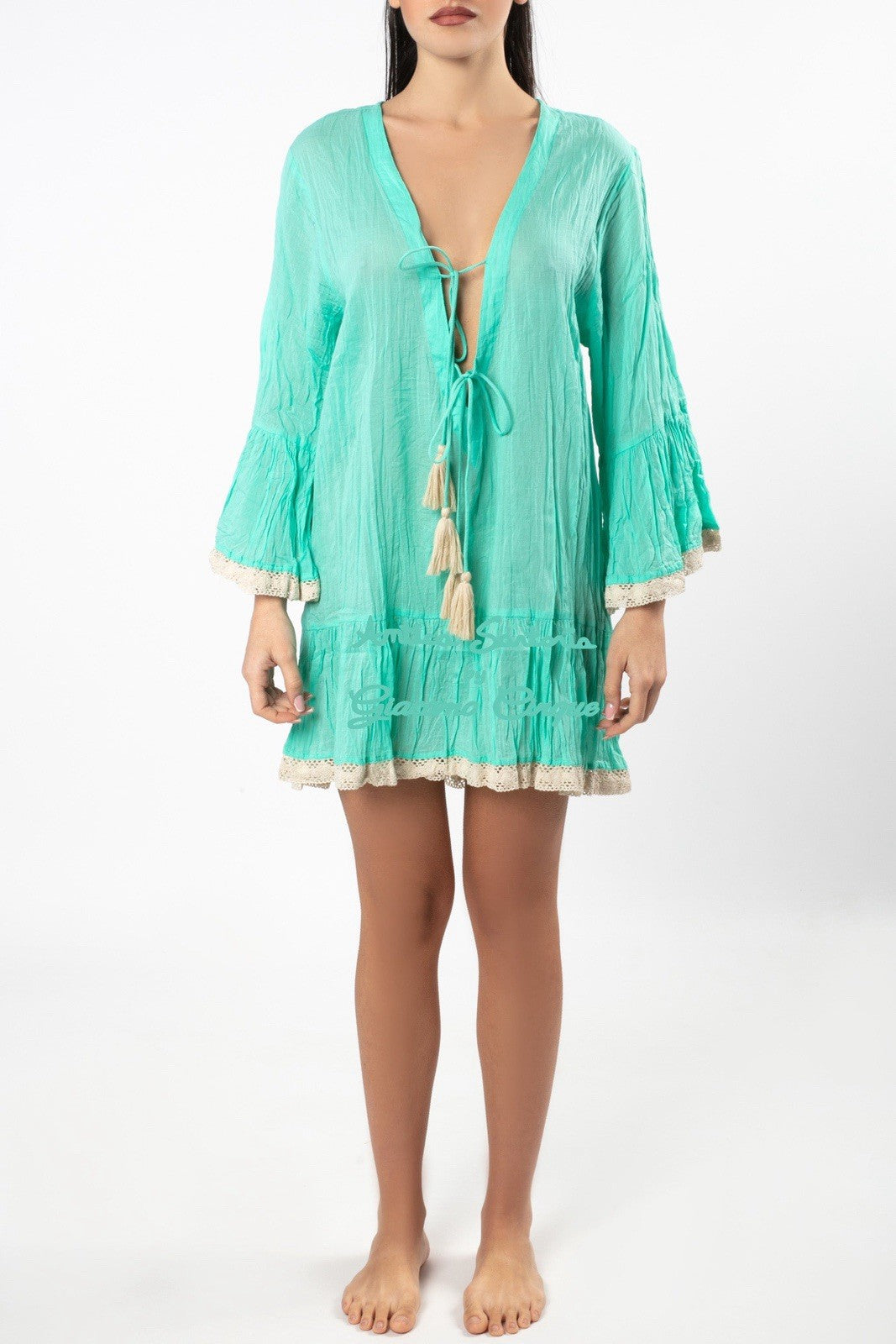 ANTICA SARTORIA 2025 AQUA  V NECK SHORT DRESS COVER UP O/S NWT