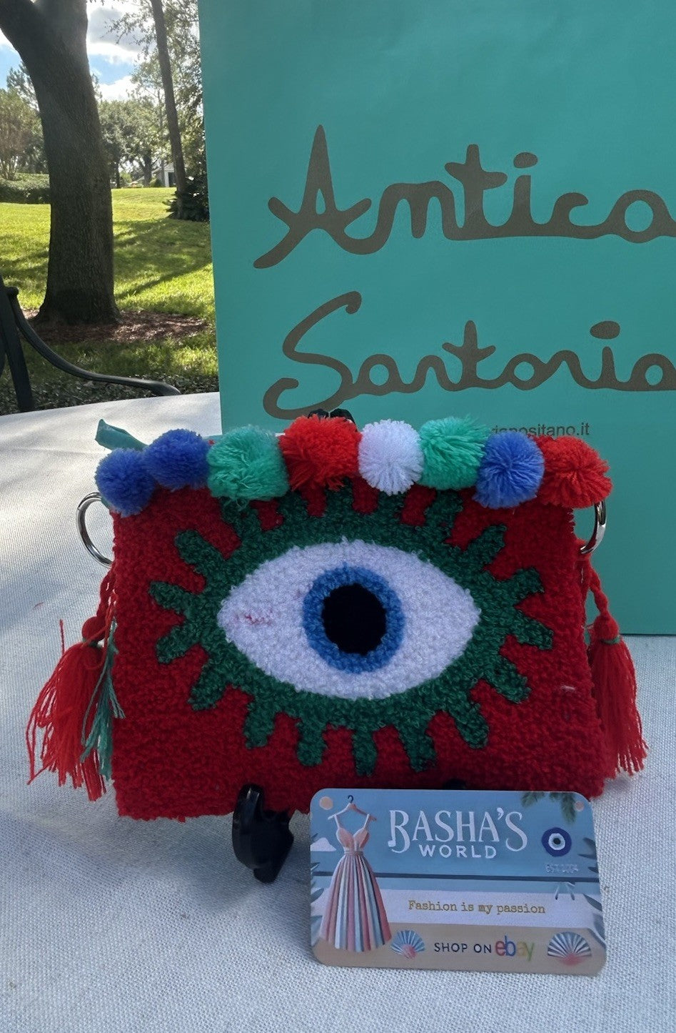 Antica Sartoria 2025 Red Terry & POMPOM Eye Mini Clutch Nwt