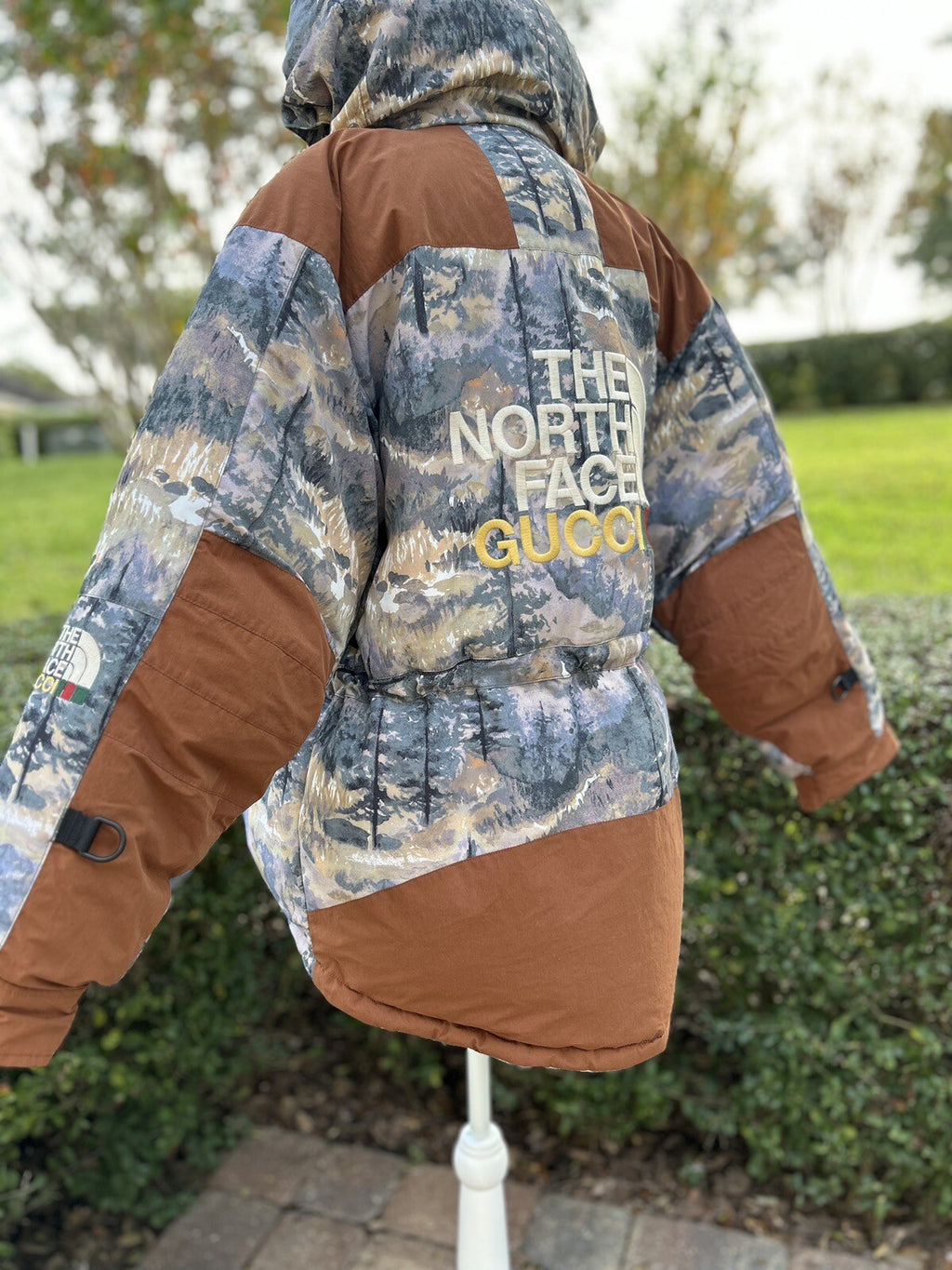 Auth Gucci The North Face Parka Puffer Forest Print Jacket Down Coat XS Unisex