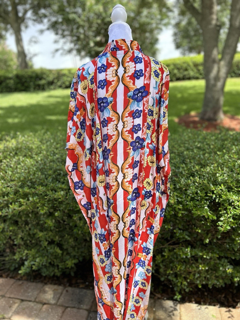 Antica Sartoria Red White & Blue Stripe & Flower Kimono Mumu NWT O/S