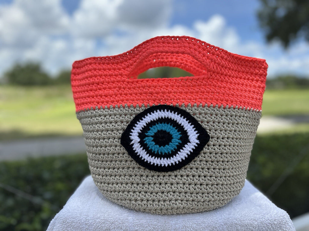 Crochet Hand Made Evil Eye Bag Luxury Macrame knit Bucket bag Multicolor 🧶🧿