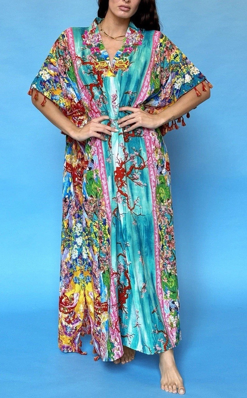 Antica Sartoria 2024 Lemons Coral Asian Long Poncho /Mumu / Kaftan NWT LAST ONE