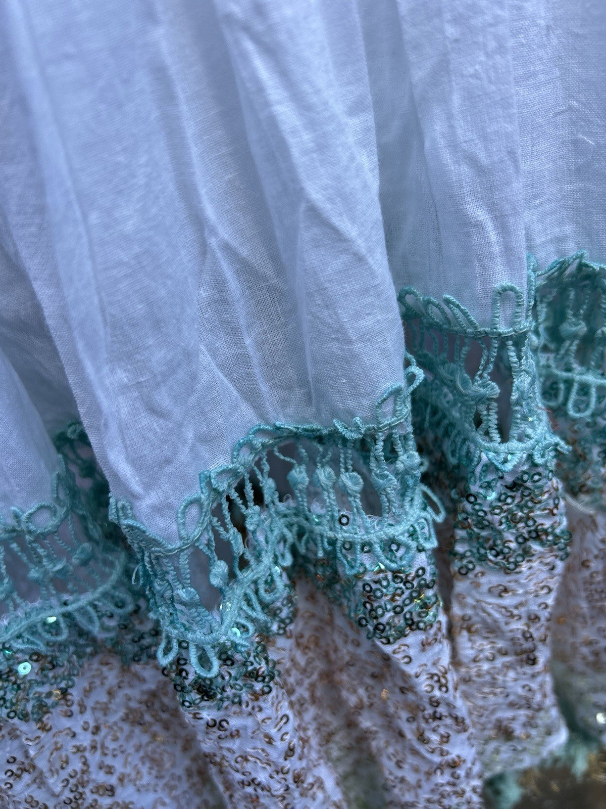ANTICA SARTORIA 2024 WHITE AQUA GOLD TIE FRONT GORGEOUS SEQUINS OS DRESS LAST 1