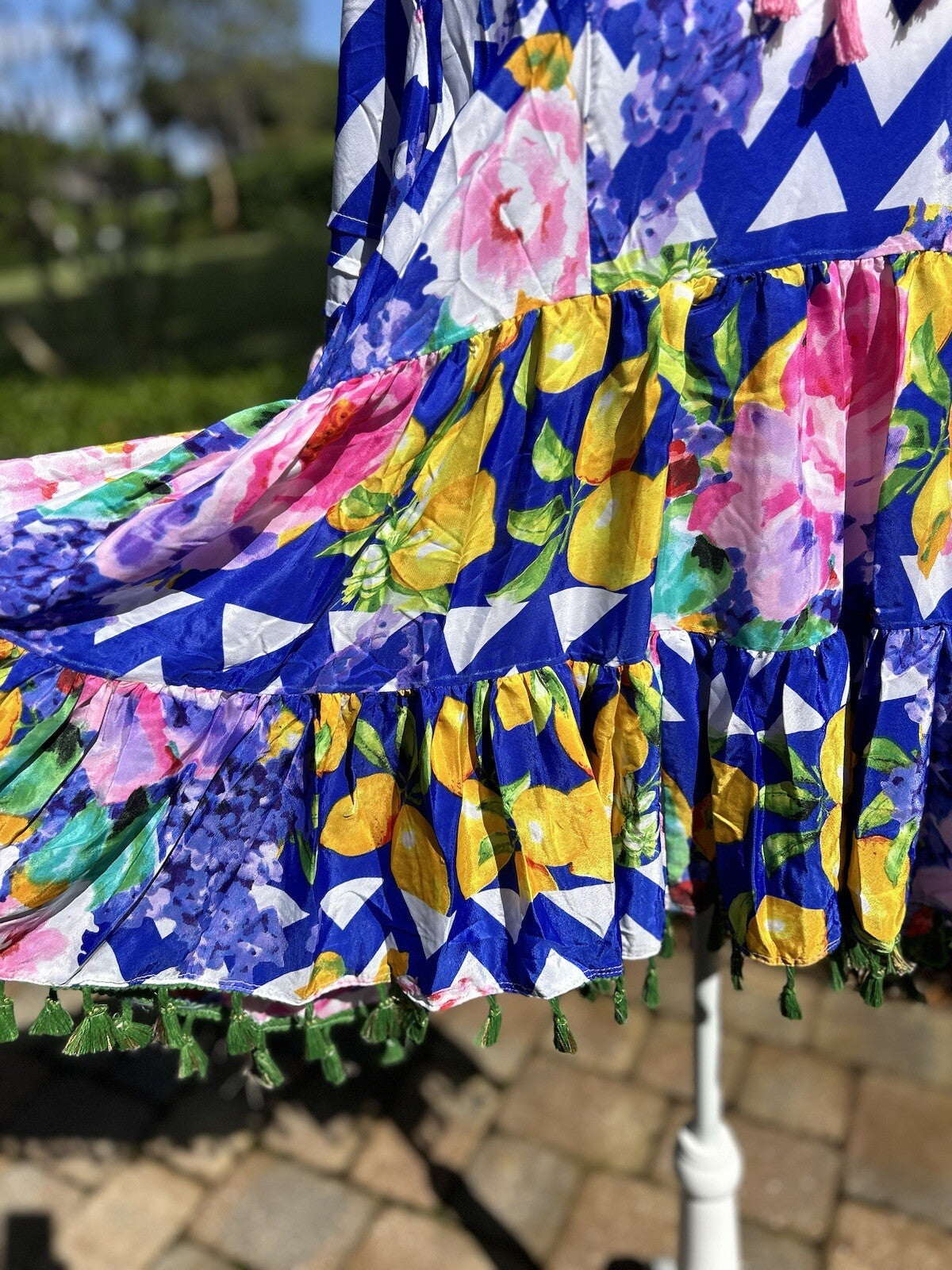 Antica Sartoria Lemon Cobalt Blue White Pink Zigzag Dress NWT LAST ONE