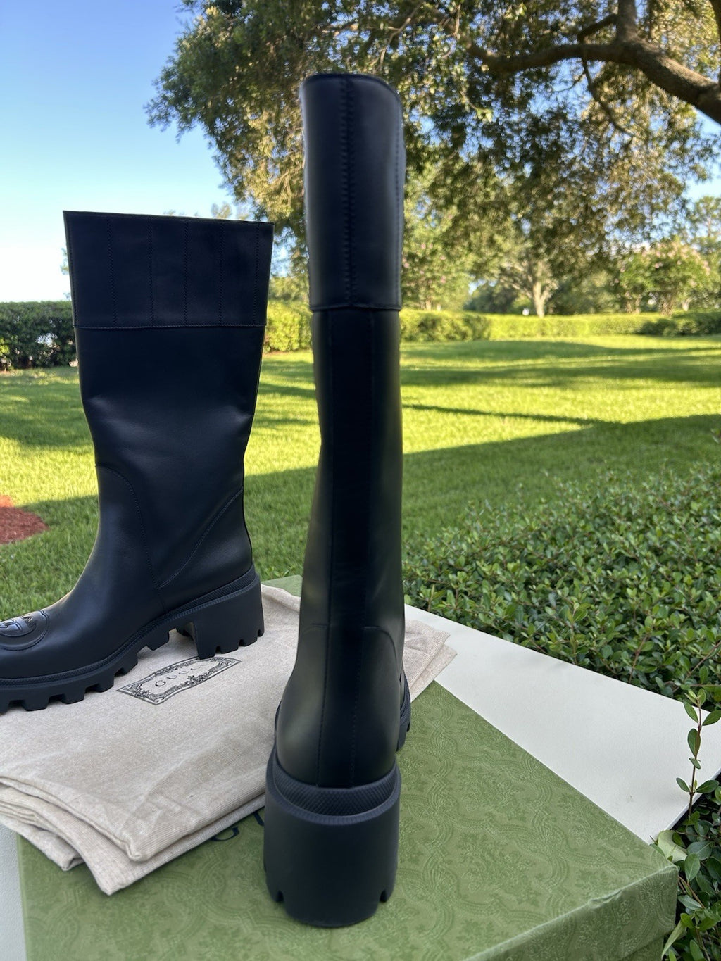 GUCCI  Women Interlocking GG High Leather Boots NIB 39.5