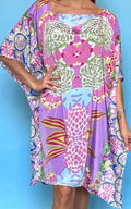 ANTICA SARTORIA SHORT KAFTAN MUMU PONCHO Purple Lilac NWT COLORFUL O/S