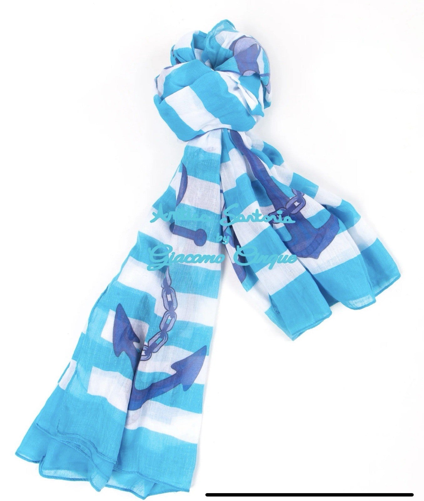 Antica Sartoria Blue White Stripe Sailor Scarf Cotton Nwt