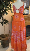 antica sartoria 2026 Starburst Coral Sleeveless Peek A Boo Sample Dress O/S