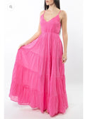 ANTICA SARTORIA 2025 LONG DRESS ADJ STRAPS SMOCKED TOP NWT O/S PINK