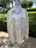 Lara Cutout Lace Blouse Beautiful 100% Cotton Button Boho L / XL