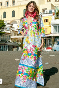 Antica Sartoria 2026 White Blue Lemon Positano Kaftan Dress S/M NWT