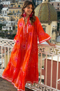 Antica Sartoria 2026 Fuxia Coral Sunburst Tie Front Long Dress S/M O/S