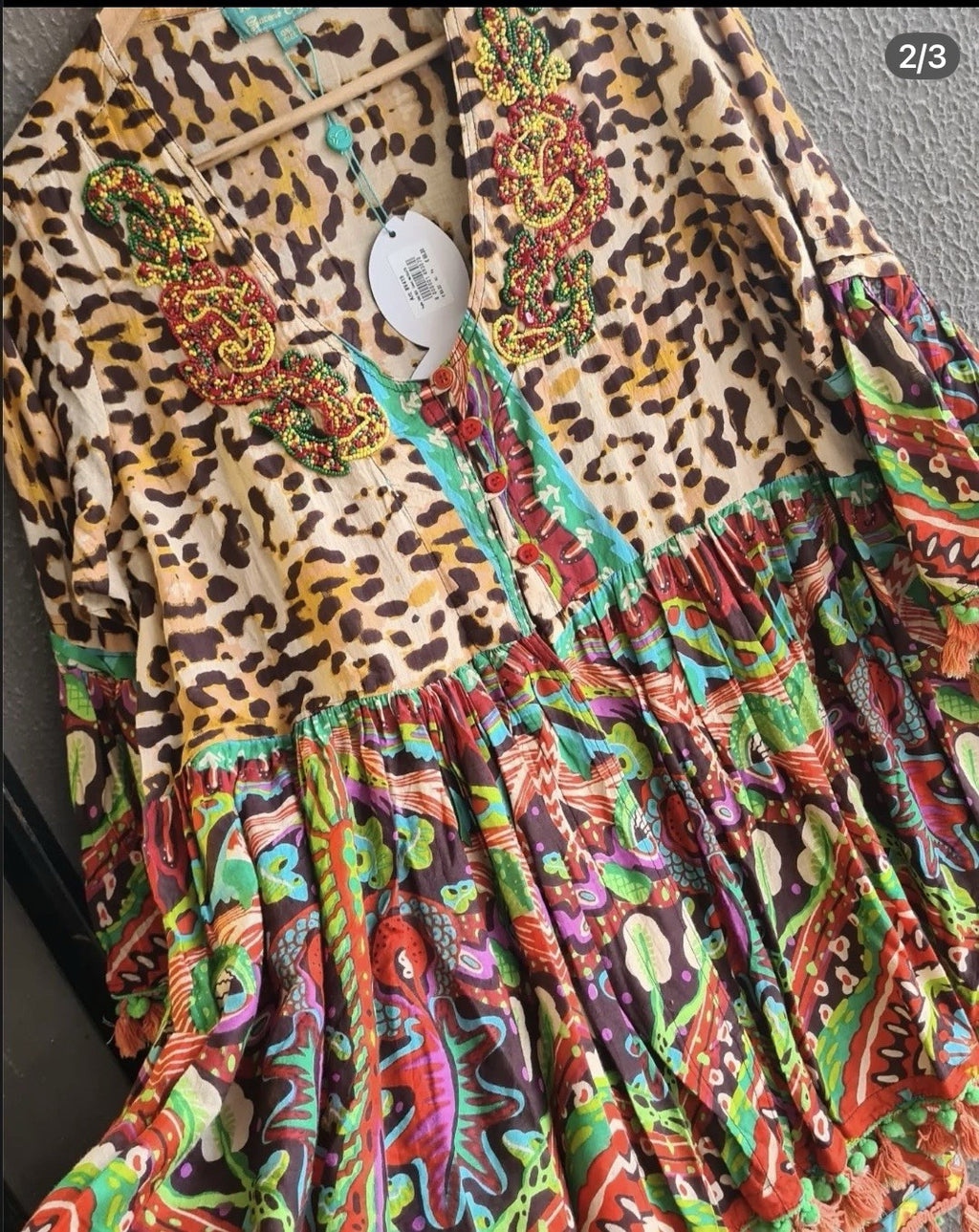 Antica Sartoria Leopard & Flowers 3 Button Flare Dress Top 🐆❤️💚