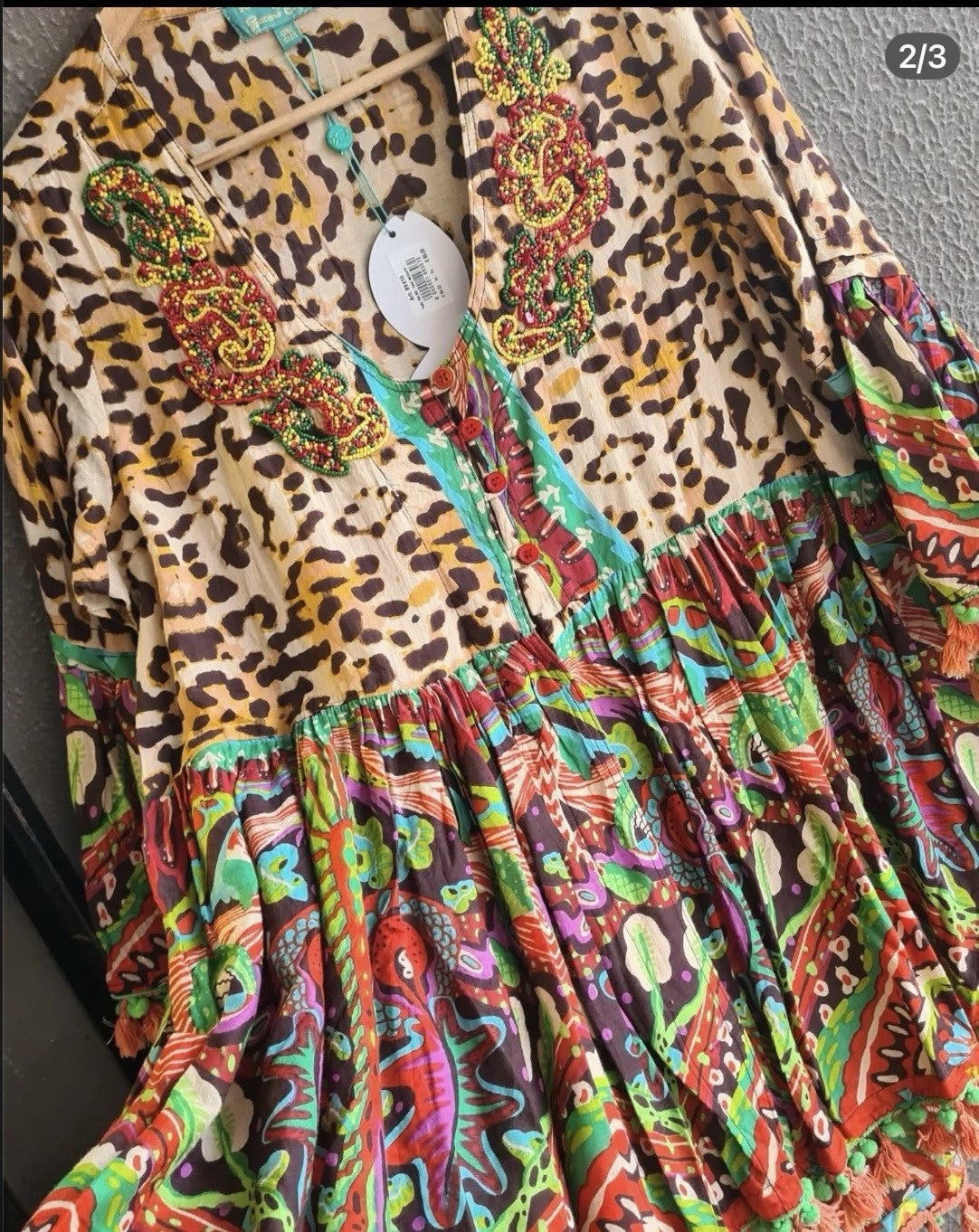 Antica Sartoria Leopard & Flowers 3 Button Flare Dress Top 🐆❤️💚