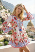 Antica Sartoria 2026 Pink Roses Blue & White Tie Front Dress Nwt O/S
