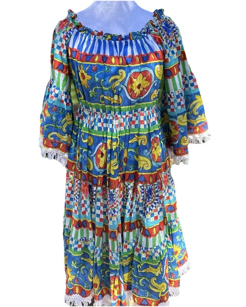 Antica Sartoria 2024 Red White Blue Off Shoulder Beautiful Color Dress Nwt O/S
