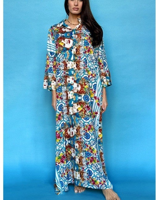 Antica Sartoria 2024 Ladies And Flowers Long Button Dress Kaftan NWT S/M