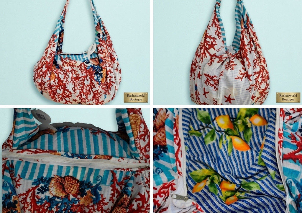 Antica Sartoria 2026 Corals & Sea Creatures Hobo Banana Carryall Beach Tote Bag